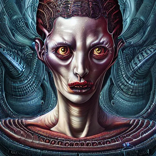 Image similar to Lofi Scorn Giger Lovecraft Lovecraftian Alien Woman portrait Pixar style by Tristan Eaton Stanley Artgerm and Tom Bagshaw