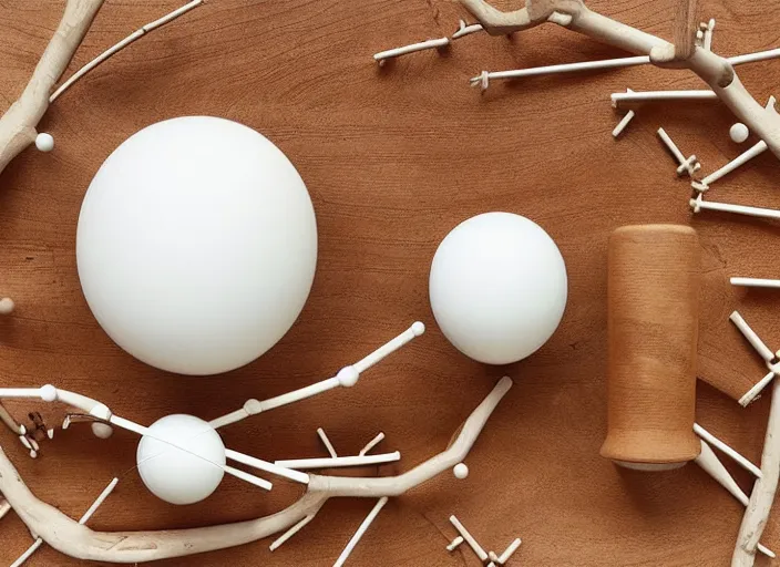 Prompt: realistic photo of a a common wooden branches astronomy archeology chemistry nest scientific model equipment gadget object made of wooden branches, a tumbler is made of white clay, a handle is made of white fluffy fur, by dieter rams 1 9 9 0, life magazine reportage photo, natural colors, metropolitan museum collection