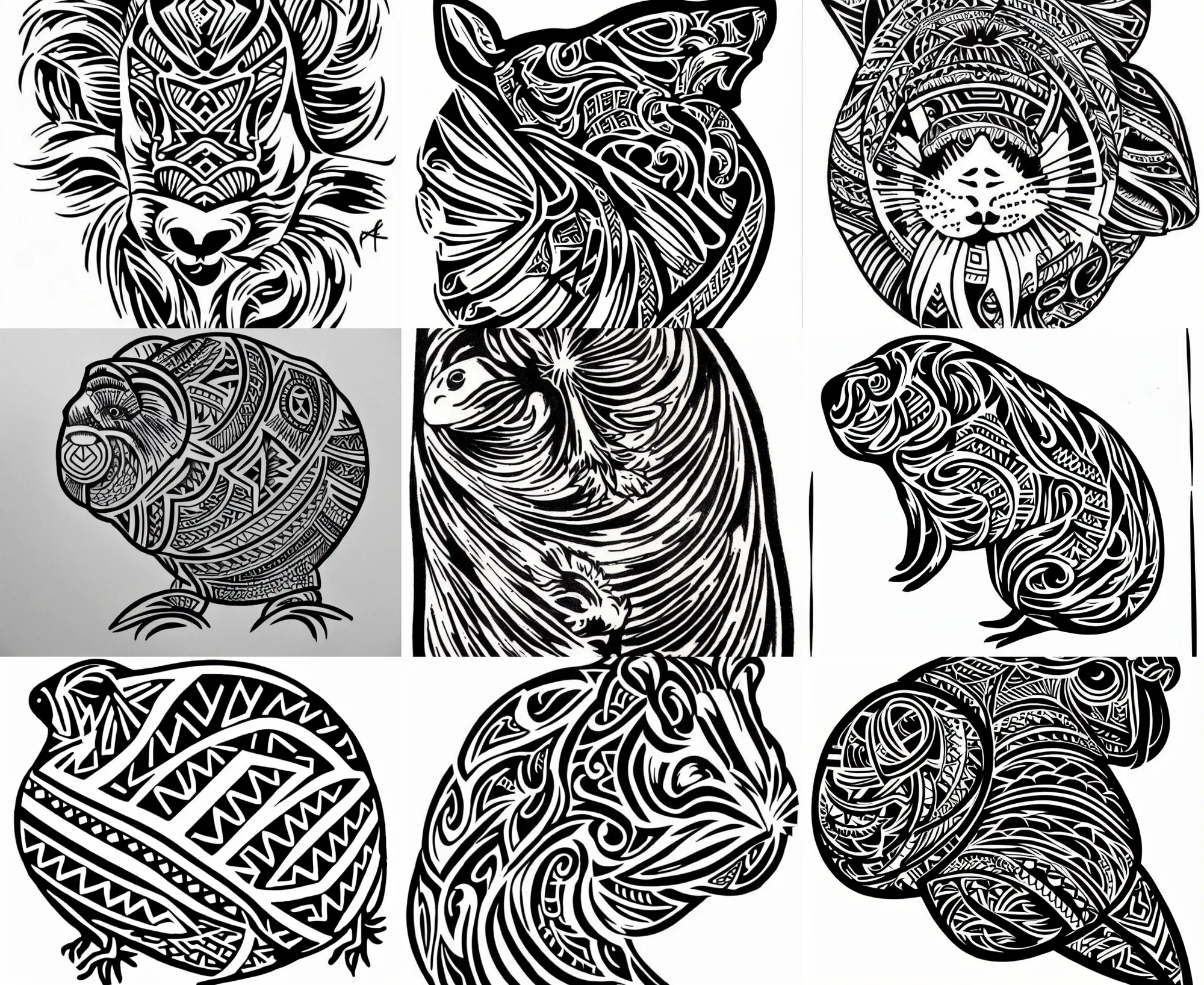 Prompt: detailed tattoo stencil bold lines, tribal guinea pig