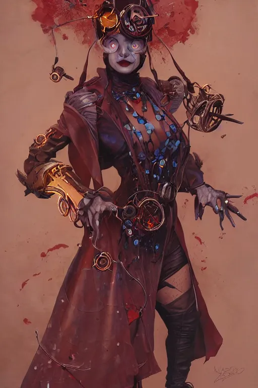 Image similar to portrait of the thallium clockwork wanderer wearing bloodspine (robe) by artgerm and Craig Mullins, James Jean, Andrey Ryabovichev, Mark Simonetti and Peter Morbacher 16k