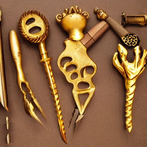 Image similar to gold tools designed in the style of body horror