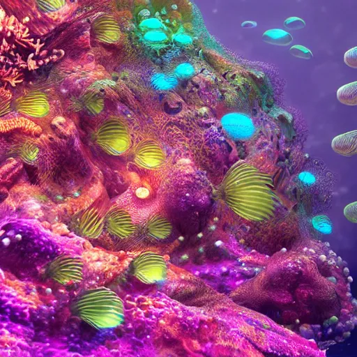 Prompt: Photorealistic bioluminescent sea life. Hyperdetailed photorealism, 108 megapixels, amazing depth, glowing rich colors, powerful imagery, psychedelic Overtones, 3D finalrender, 3d shading, cinematic lighting, artstation concept art