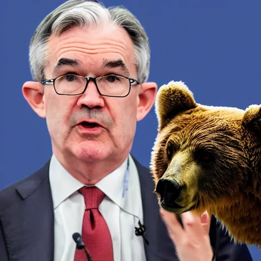 Image similar to jerome powell with a bear on his shoulder