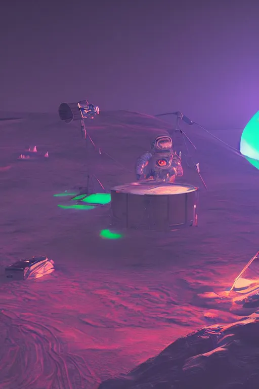 Prompt: trap music concert on the moon, astronaut rave, glowsticks dramatic lighting, cinematic, establishing shot, extremely high detail, foto realistic, cinematic lighting, post processed, concept art, high details, cinematic, 8k resolution, beautiful detailed, photorealistic, digital painting, artstation, concept art, smooth, sharp focus, artstation trending, octane render, unreal engine