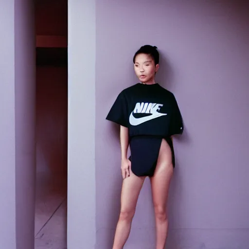 Image similar to realistic! photoshoot for a new nike lookbook, color film photography, portrait of a beautiful asian!! woman, photo in style of tyler mitchell, 35mm