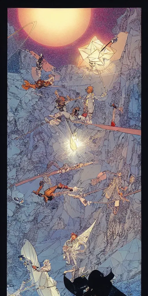 Image similar to a diamond with light shinying through it, michael kaluta, charles vess and jean moebius giraud