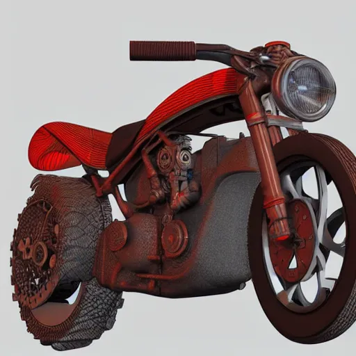 Image similar to akira motorcycle 3 d model, steampunk, 3 d cg, digital art, soft light