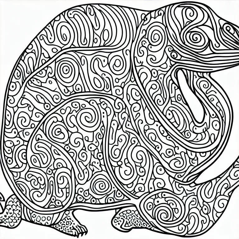 Image similar to beautiful chameleon, ornamental, fractal, line art, vector, outline, simplified, colouring page