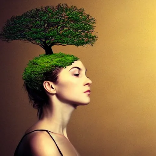 Prompt: woman with tree growing out of her head, beautiful, artistic, digital art