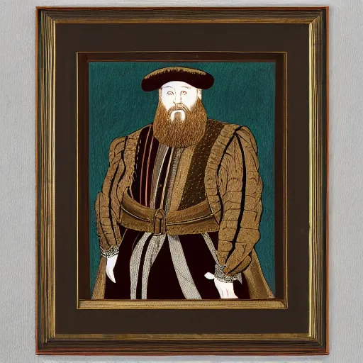 Image similar to action bronson, portrait, action bronson as king henry viii, regal, king, stately, painting