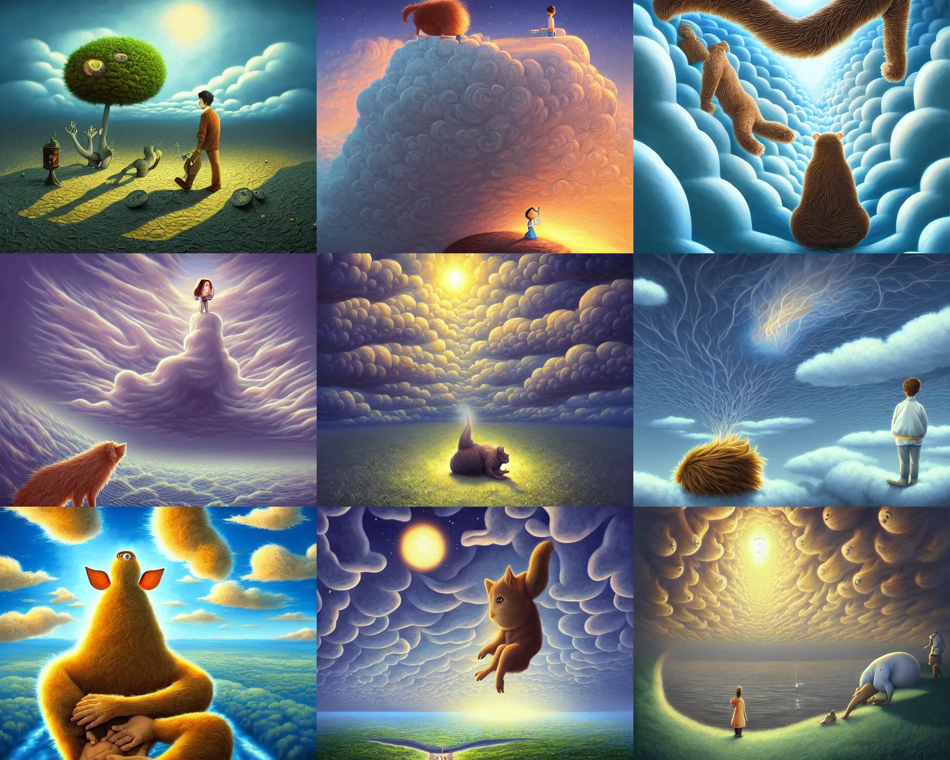Prompt: fuzzy impossibilities that walked on two legs and sprouted tufts of hair in unlikely anatomical regions by rob gonsalves, cyril rolando, hugh kretschmer, cosmic, heavenly, god rays, intricate detail, cinematic, cel shaded, unreal engine, featured on artstation, pixiv