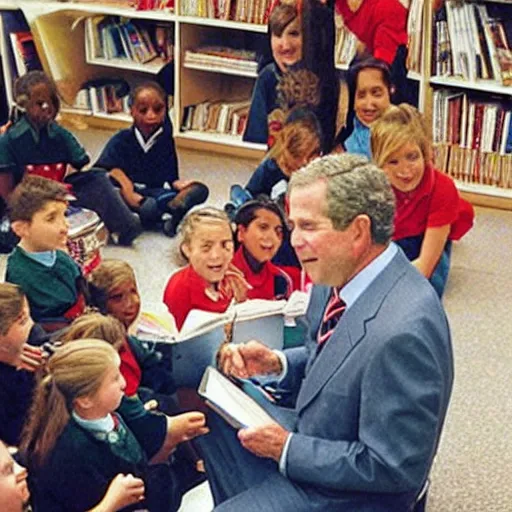 Prompt: “ george w bush reading to elementary school children with nothing bad happening whatsoever ”