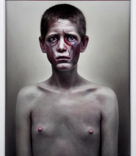 Image similar to a high quality, high detail, photorealistic portrait by james nachtwey and gottfried helnwein, intensly emotional