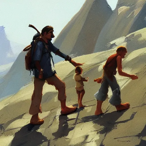 Image similar to a concept art of a well used flip flops for walking in the mountain, by Craig mullins, Steve Purcell, Ralph McQuarrie