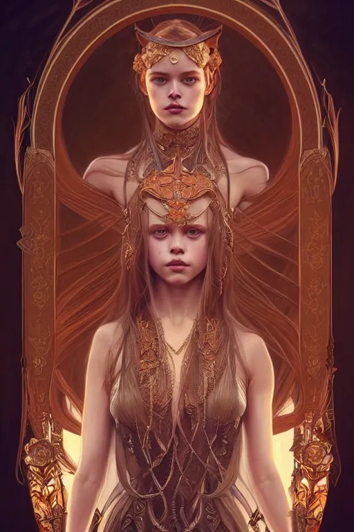 Prompt: symmetry!! intense fanart of 5 / 7 front pose of kristina pimenova as lilith, antagonist, intricate, elegant, highly detailed, my rendition, digital painting, artstation, concept art, smooth, sharp focus, illustration, art by artgerm and greg rutkowski and alphonse mucha