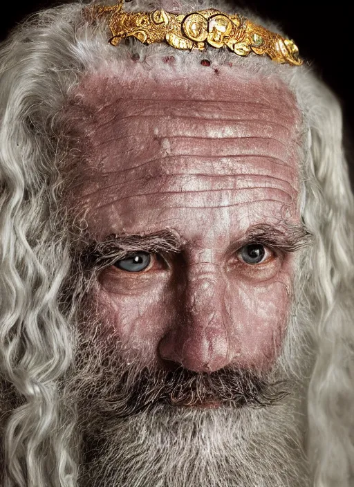 Prompt: hyperrealism, detailed textures, award winning autochrome photo, symetrical old bearded man pearl medusa king autochrome pearl portrait, pearl silverplate, intricate, detailed facial pearl animal mask, pearl, golden jewelery, silverplate, ultra realistic, cinematic, intricate, cinematic light by steve mccurry, unreal engine 8 k