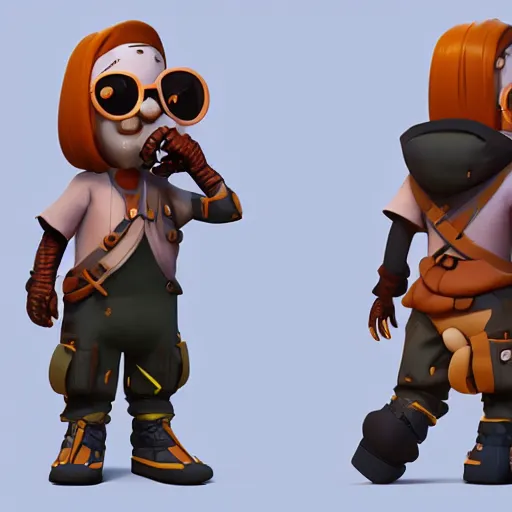 Image similar to character design of a stylized explorer and cartographer in the style of Studio Ghilbi, stylized cartoon texture and modeling 3D, unreal 5, realistic, dynamic lighting, highly detailed