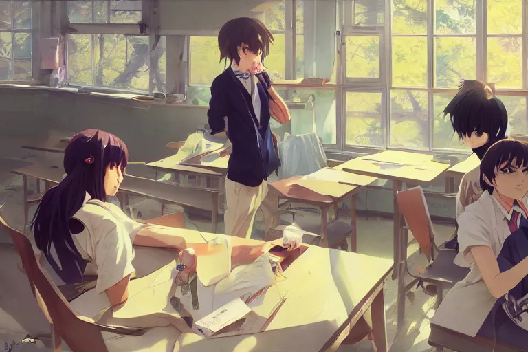 a beautiful picture of people in classroom, anime,, Stable Diffusion