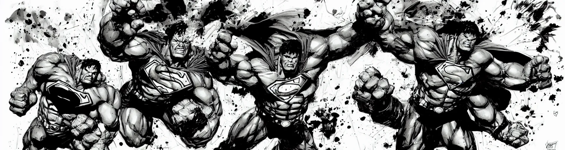 Image similar to hulk vs superman by ashley wood