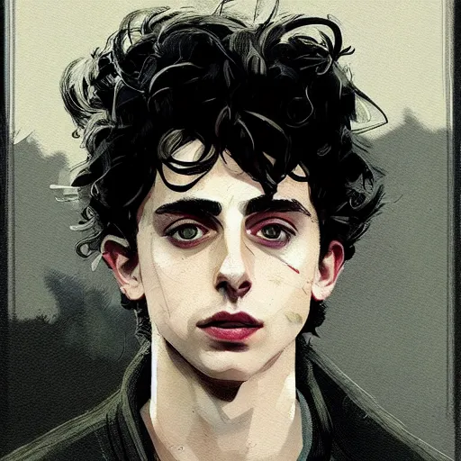 Image similar to portrait of timothee chalamet, concept art by jama jurabaev and ismail inceoglu and sparth, cel shaded, cinematic shot, trending on artstation, high quality, brush stroke