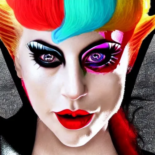 Prompt: photorealistic Lady Gaga as Harley Quinn