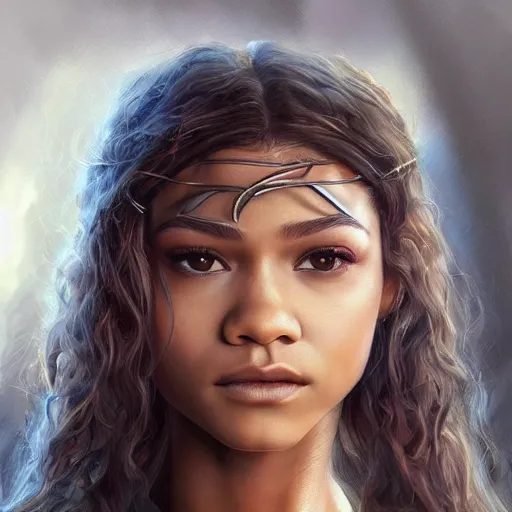 Image similar to “Zendaya, The Lord of the Rings, fantasy, photorealistic, trending on art station, concept Art, ultra detailed portrait, 4k resolution”