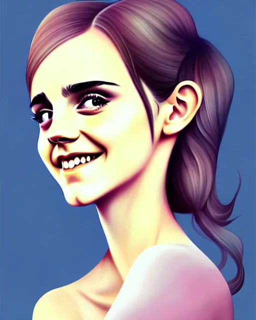 Image similar to beautiful full body Emma Watson smiling illustration by lois van baarle and loish and ross tran and rossdraws and sam yang and samdoesarts and artgerm and Cecil Beaton, Lee Miller, Irving Penn, David Bailey