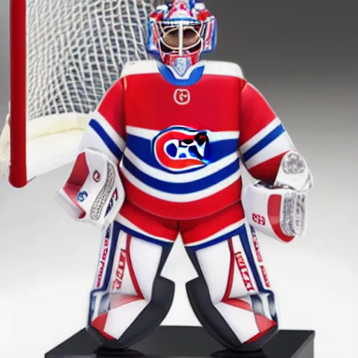 Image similar to high quality portrait flat matte painting of cute Carey Price Goaltender in the style of nendoroid and manga NARUTO, number 31 on jersey, Carey Price Goaltender, An anime Nendoroid of Carey Price, goalie Carey Price, number 31!!!!!, full ice hockey goalie gear, Montreal Habs Canadiens figurine, detailed product photo, flat anime style, thick painting, medium close-up