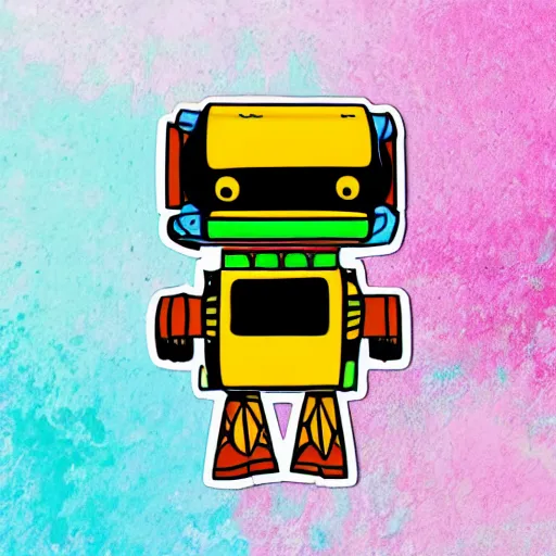 Prompt: digital art, sticker of a cute robot
