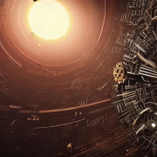 Image similar to planet made out of gears and clockwork, realistic futuristic, 4 k highly detailed, in space, cyberpunk