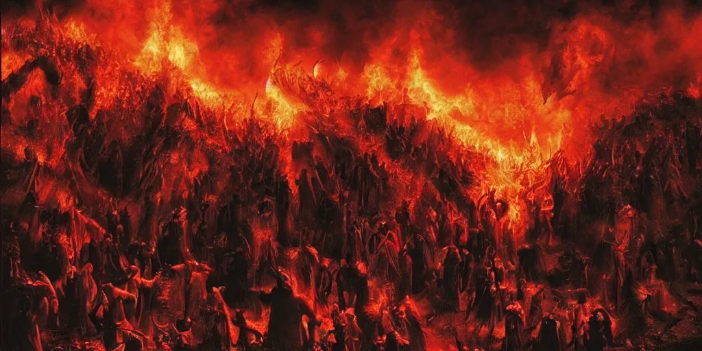 Prompt: dante's inferno, dark style movie, photoreal, imax, hyper realisme, volume light