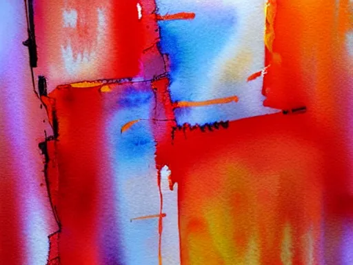 Prompt: modern watercolor abstract painting, red and orange color scheme, vivid colors