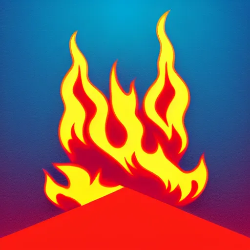 Image similar to cartoon building on fire as logo, burning, flames, symmetrical, washed out color, centered, art deco, 1 9 5 0's futuristic, glowing highlights, peaceful