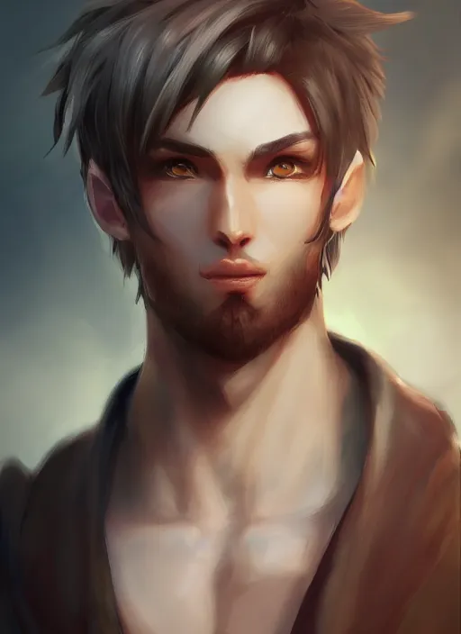 Image similar to detailed beautiful male character art of a protagonist, depth of field, on amino, by sakimichan patreon, wlop, high quality art on artstation.