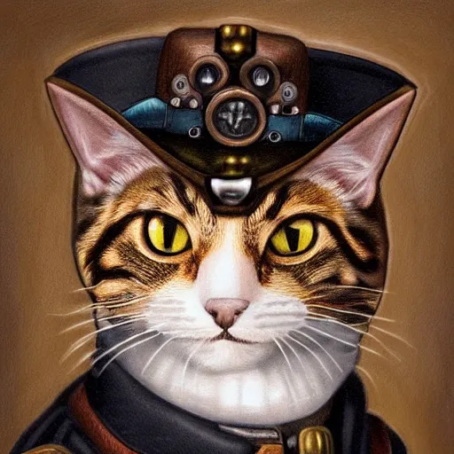 Prompt: photorealistic portrait of a steampunk cat