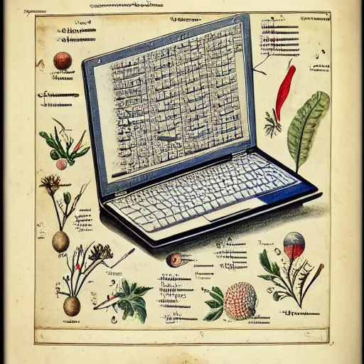 Image similar to anatomical diagram of a laptop, by maria sibylla merian