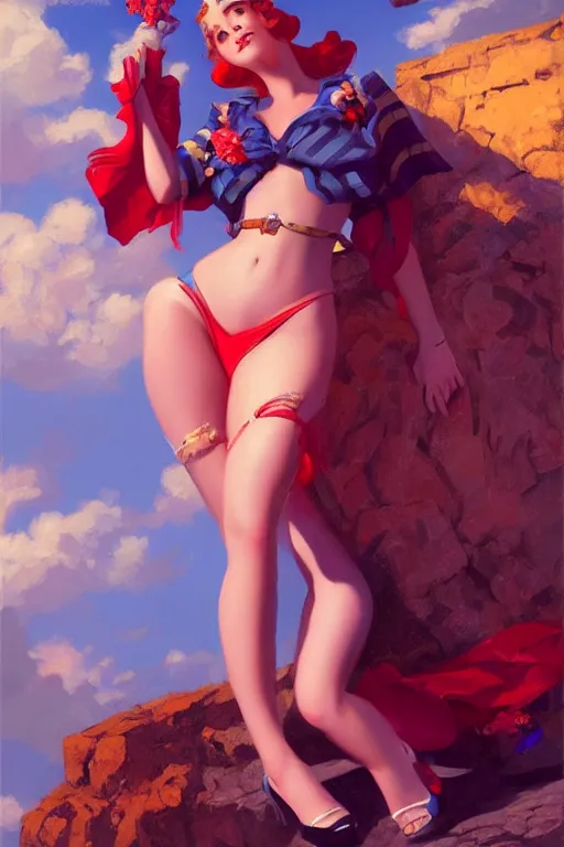 Image similar to a gacha live character in the style of gil elvgren, vivid colors, high details, cinematic, 8k resolution, beautiful detailed, photorealistic, digital painting, artstation, concept art, smooth, sharp focus, illustration, fantasy background, artstation trending, octane render, unreal engine