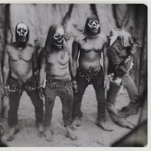 Prompt: polaroid of skull white tribes men by Tarkovsky