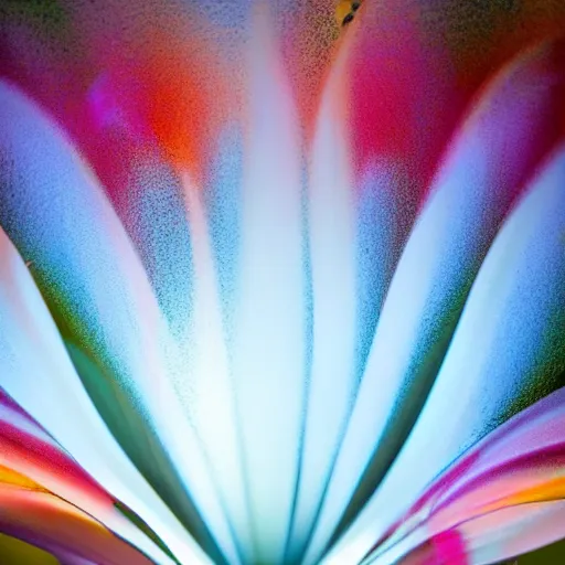 Image similar to photograph of flower fountain designed by Georgia O'Keefe, feminine, beautiful, curvy, flowers background, romantic, sensual, shallow depth of field, romantic lighting