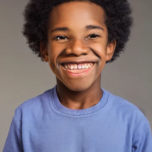 Image similar to portrait of a black boy smiling, studio portrait