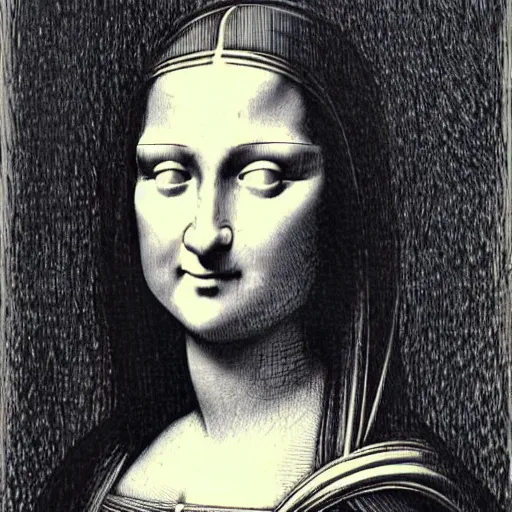 Image similar to monalisa in the style of Gustave Doré!!!!!!!!!!!!!!!!!!!, etching, etching, etching painting, etching!!!!!!!!!!!!!!!!!!!, wood-engraving!, Gustave Doré, Gustave Doré, Gustave Doré!!!!!!!!!!