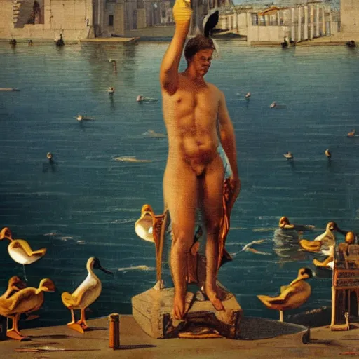 Prompt: The duck colossus of Rhodes