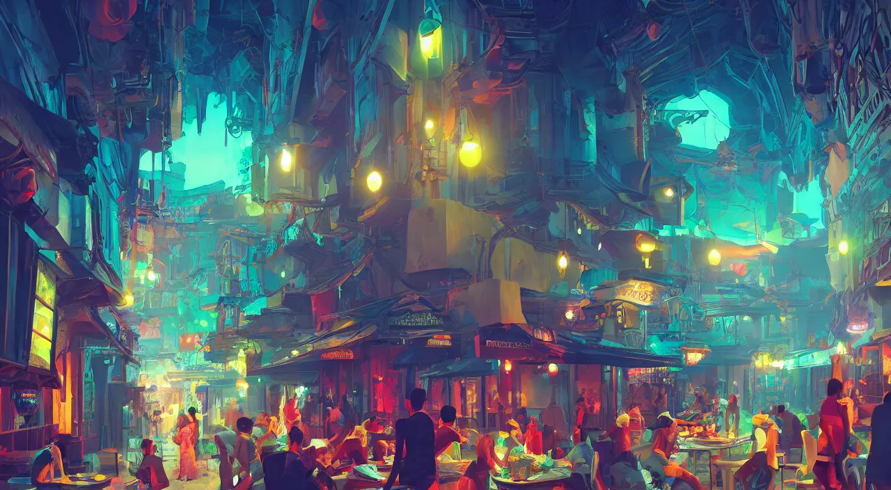 Image similar to bazaar zouk oriantal multicolorful sky shine place mosquet painting stylized digital video game icon global illumination ray tracing 8 k hd resolution, by ilya kuvshinov and cushart krentz and gilleard james