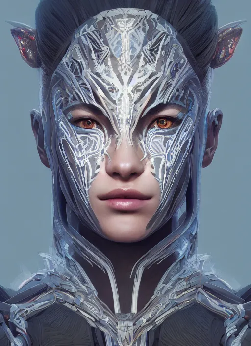 Image similar to symmetry!! portrait of smooth skin alien in the style of horizon zero dawn, machine face, intricate, elegant, highly detailed, digital painting, artstation, concept art, smooth, sharp focus, illustration, art by artgerm and greg rutkowski and alphonse mucha, 8 k