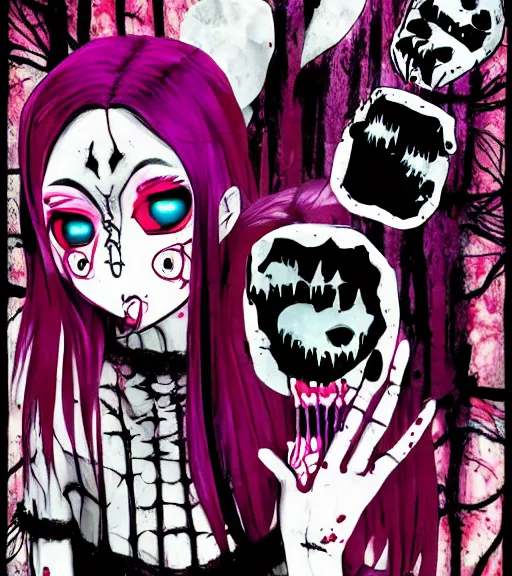 Image similar to horror acid colors, a dark picture comic featuring blood horror and goth anime girls, anime vampires, evil horror vibes