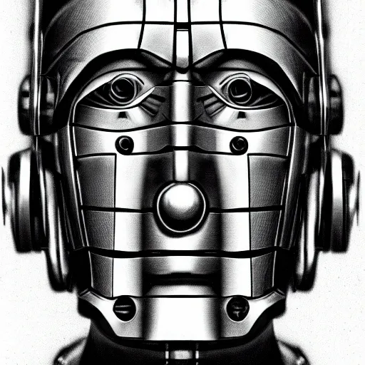 Image similar to close up of a cyberman with half of the mask broken of showing david tennant head pencil sketch cinematic lighting, render, fantasy