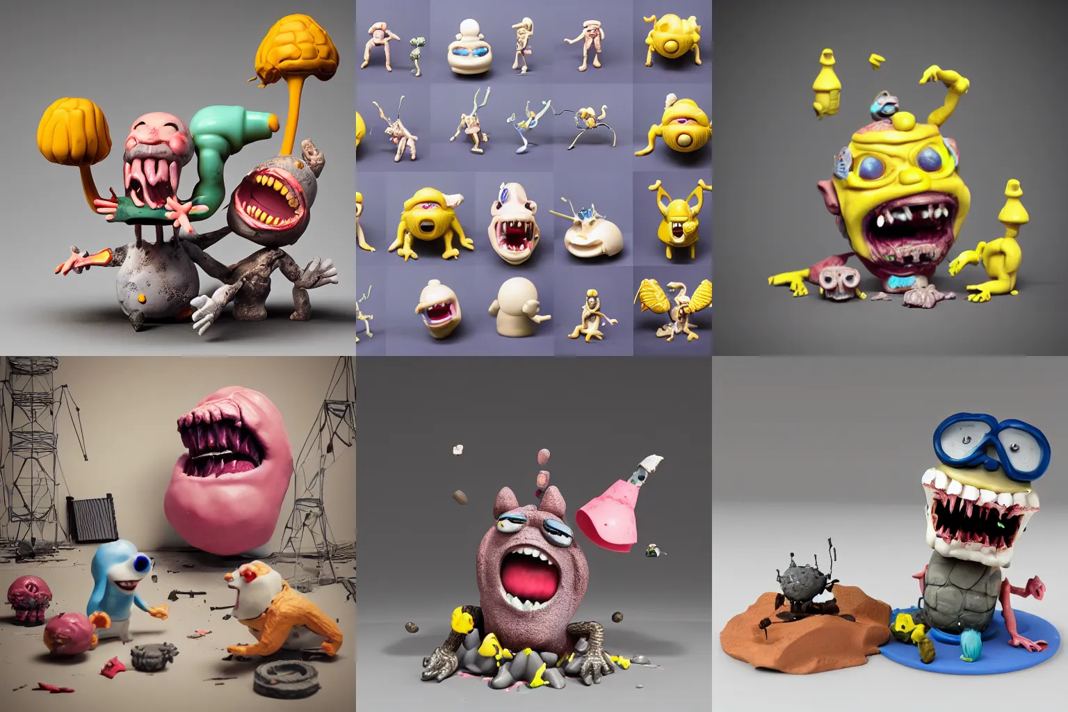 Prompt: dissection of happy, angry screaming with tongue out ceramic exploding crash miniature toy resin Figure clay animal architecture falling apart 8K, c4d, 3d primitives, in a Studio hollow, surrounded by flying parts, explosion drawing, by pixar, beeple, by jeff koons, blender donut tutorial, 8 bit game