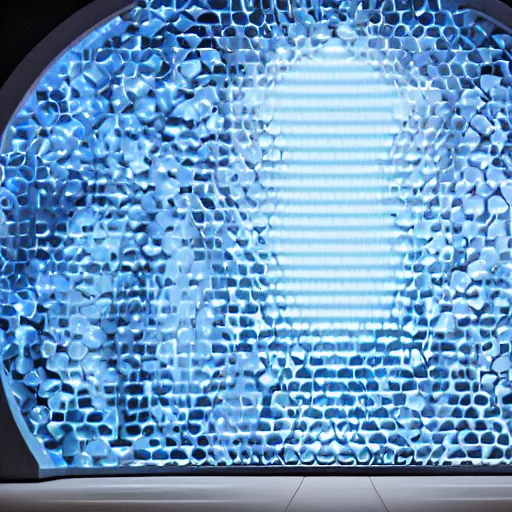 Image similar to a blue hexagonal door from the movie tron : legacy