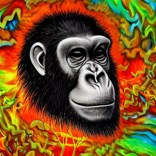 Image similar to stoned ape theory, psilocybin mushrooms, abstract, evolution