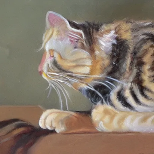 Prompt: a painting of a yawning cat